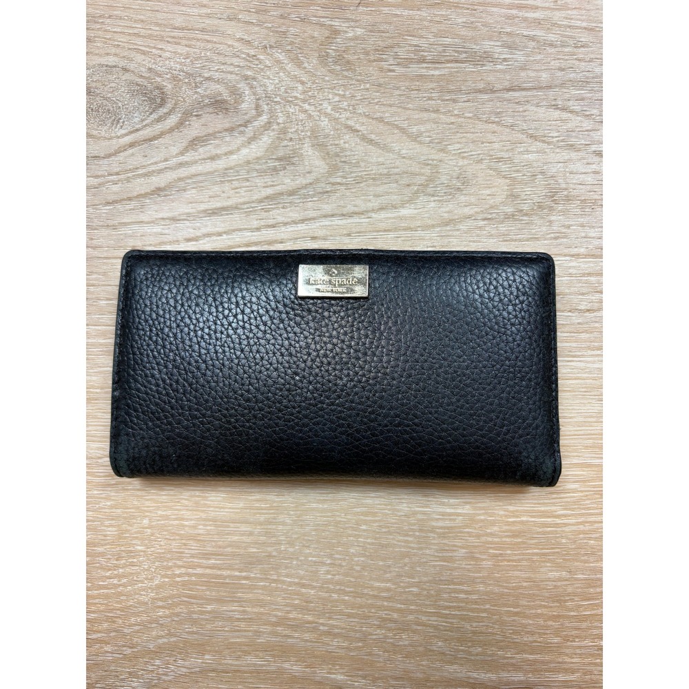 Kate Spade Pebbled Leather Bifold Wallet Black w/ Gold Hardware